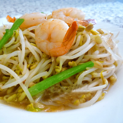 Gamba con puerro a la plancha